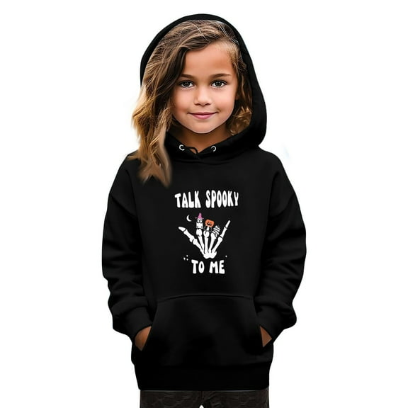 Abcomgle Halloween Hoodies for Girls Size 10-12 Spooky Season Sweatshirts with Hooded Cute Long Sleeve Girls Pullover Top with Pocket Fall Holiday Shirt for Teen Girls,5-6 Years