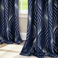 thumbnail image 3 of Alishomtll Navy Blue Blackout Curtains for Living Room ,Modern Metallic Silver Wave Pattern Bedroom Thermal Insulated Drapes ,2 Panel Set,52"x63", 3 of 11