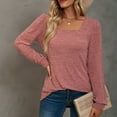 thumbnail image 5 of Women's Long Sleeve Square Neck Shrug T-Shirts Casual Solid Pullover Tops Cotton Comfy Soft Blouses Pink,XL, 5 of 5