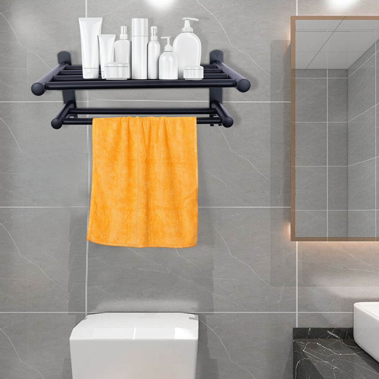 Fichiouy 16inch Wall Mount Towel Bar 2 Layer Bathroom Towel Rack Shelf ...