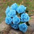 thumbnail image 4 of Ramo de flores de rosas artificiales de 11 cabezas, banquete de boda nupcial, tela de seda, ramo de rosas falsas, azul seitruly HA6516-06B, 4 of 6