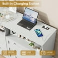 thumbnail image 2 of Cómoda moderna de 6 cajones para dormitorio, madera resistente, luces LED integradas, toma de corriente, ancho 140 cm, ideal como mueble recibidor, salón o soporte TV – Color blanco, 2 of 8
