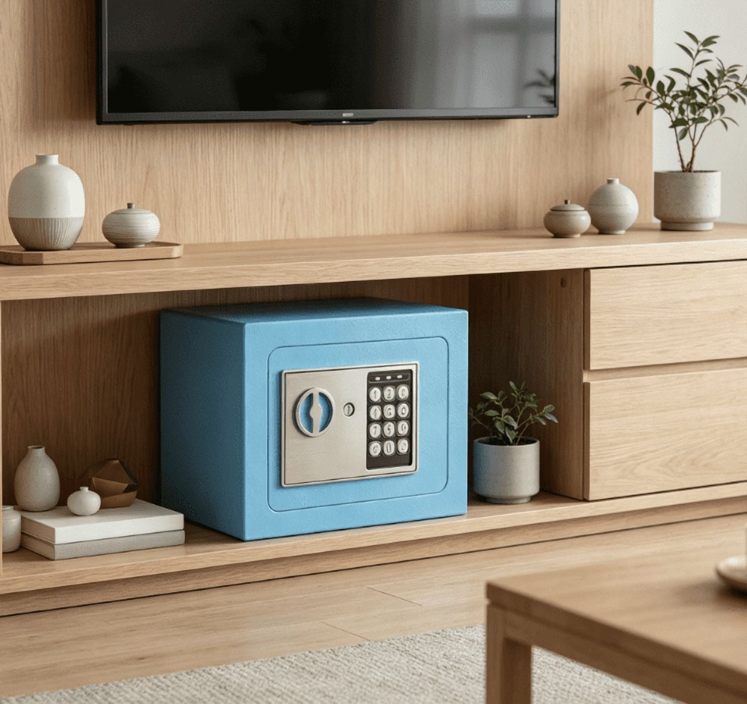 Secure Safe With Key And Password Money Home Safe, 0.23 Cubic Feet Small Safe, Mini Storage Cabinet, Suitable For Home Use, Can Store Money, Documents, And Valuable Items
