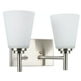 thumbnail image 3 of Aspen Creative 62113, Two-Light Metal Bathroom Vanity Wall Light Fixture, 12 1/2" Wide, Transitional Design in Brushed Steel with Etched White Glass Shade, 3 of 6
