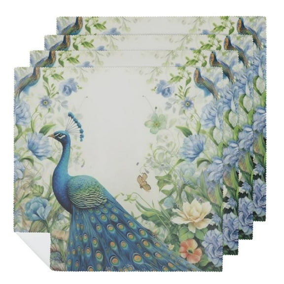 PHYHOO Beautiful Blue Peacock Flowers Cloth Napkins, Soft; Comfortable Polyester Dinner Napkins for Dinner, Restaurant, Holiday, Parties