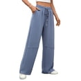 thumbnail image 2 of Pantalones Deportivos Anchos de Cintura Alta para Mujer, Holgados y con Cordón, A para Adolescentes Azul L, 2 of 9