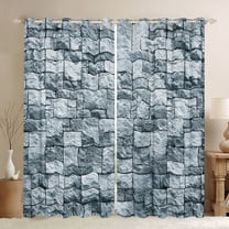 Feelyou Abstract Curtains Pack of 2 (42x84 Each), Blue Square Stone Curtains Blackout