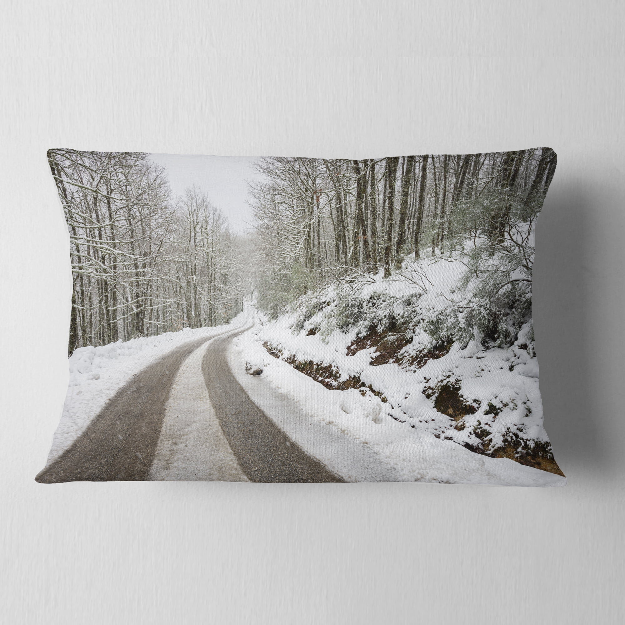 Designart Snow Storm at Piornedo Spain - Landscape Printed Throw Pillow - 12x20