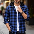 thumbnail image 2 of Fabrcox S-4XL Men Flannel Shirt Jacket with Hooded Long Sleeve Button Down Mens Plaid Shacket Jacket with Chest Pocket Casual Oversized Hoodies Coat Blue XXXL, 2 of 10