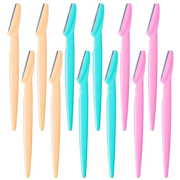 12 Pack Eyebrow Razor Trimmer Shape Shaver with Precision Cover for Men and Women, Precision Sharpness for Trimming and Shaping Eyebrows 3 Colors