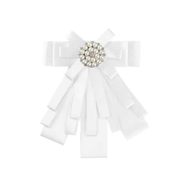 INSPIRE CHIC Broche de cinta preatado para mujeres con lazo de fiesta y cuentas en blanco