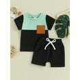 thumbnail image 2 of Bslissey Toddler Baby Boys Summer 2Pcs Outfits Short Sleeve Contrast Color T-shirt Tops + Elastic Waist Shorts 6M 12M 18M 24M 3T Infant Casual Shorts Sets, 2 of 9