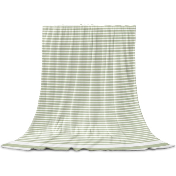 Farmhouse Sage Green White Striped Throw Blanket for Couch, Soft Lightweight Flannel Fleece Blanket, Modern Stripes Microfiber Plush All Season Decorative Blankets Gifts for Sofa Bed 50"x60"