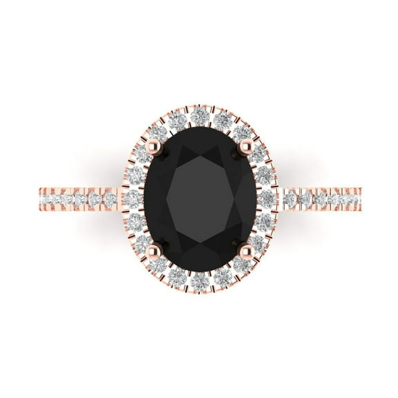Solitaire with Accents Engagement Ring for Women - 2.27ct Natural Onyx in 18K Rose Gold Promise Ring