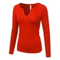 thumbnail image 3 of Doublju Women's Long Sleeve Basic Henley Deep V-Neck Button Placket T-Shirt, 3 of 4