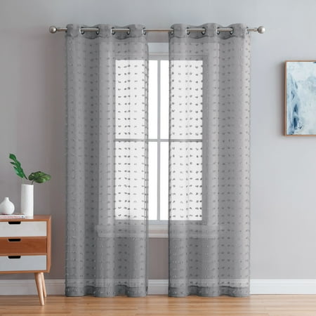 Better Homes & Gardens Clipped Pom Pom Window Curtain Panel, Set of 2