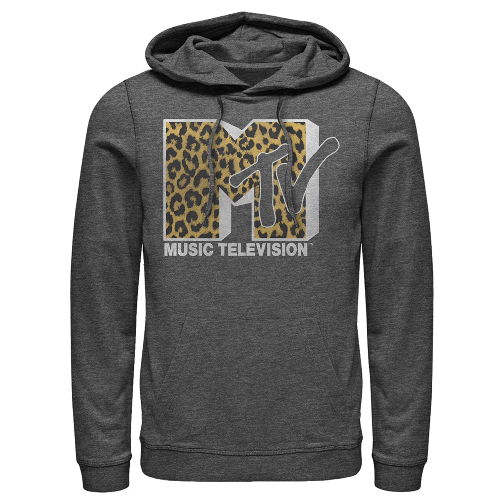 Men's MTV Cheetah Print Logo Pull Over Hoodie Black Small