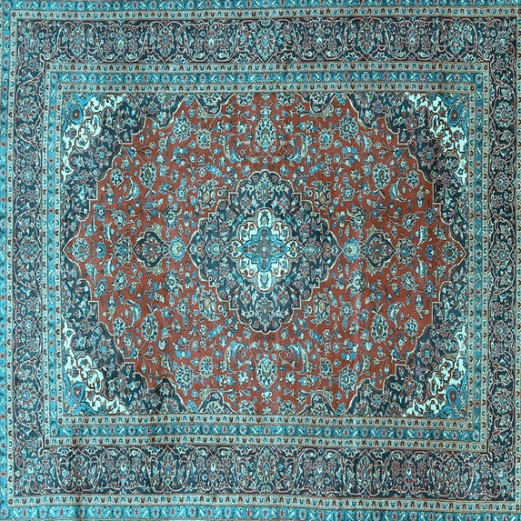 Ahgly Company Indoor Square Medallion Light Blue Traditional Area Rugs, 3' Square