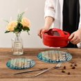 thumbnail image 7 of SKYSONIC Christmas Snowflakes Wooden Pcs Trivet Pot Holder for Kitchen Round Woven Potholders Set Cotton Braided Hot Pads Coasters Table Mats for Cooking and Baking, 7 of 7