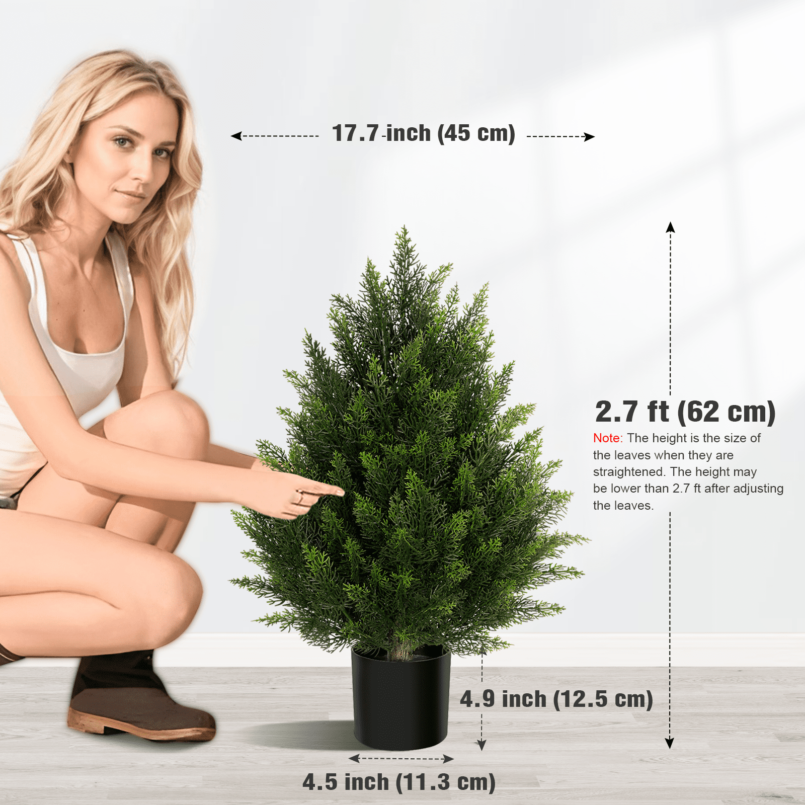 OLIVIVI Artificial Cedar Tree 2FT Tall Faux Silk Plant for Home Office Decor Indoor Outdoor Fake Lifelike Potted Tree with Wood Branches 1 pack