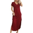 thumbnail image 3 of QINCAO Maxi Dresses for Women Short Sleeve V Neck Casual Loose Long Split Dresses with Pockets,XL(16-18), 3 of 6