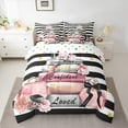 thumbnail image 2 of Manfei Girly Fashion Bag Bedding Comforter Set 7-Piece,Books Flower Perfume King Bedding Sets,Modern Geometric Striped Bed Sheets For Girls,Breathable Home Decor,Reversible, 2 of 8