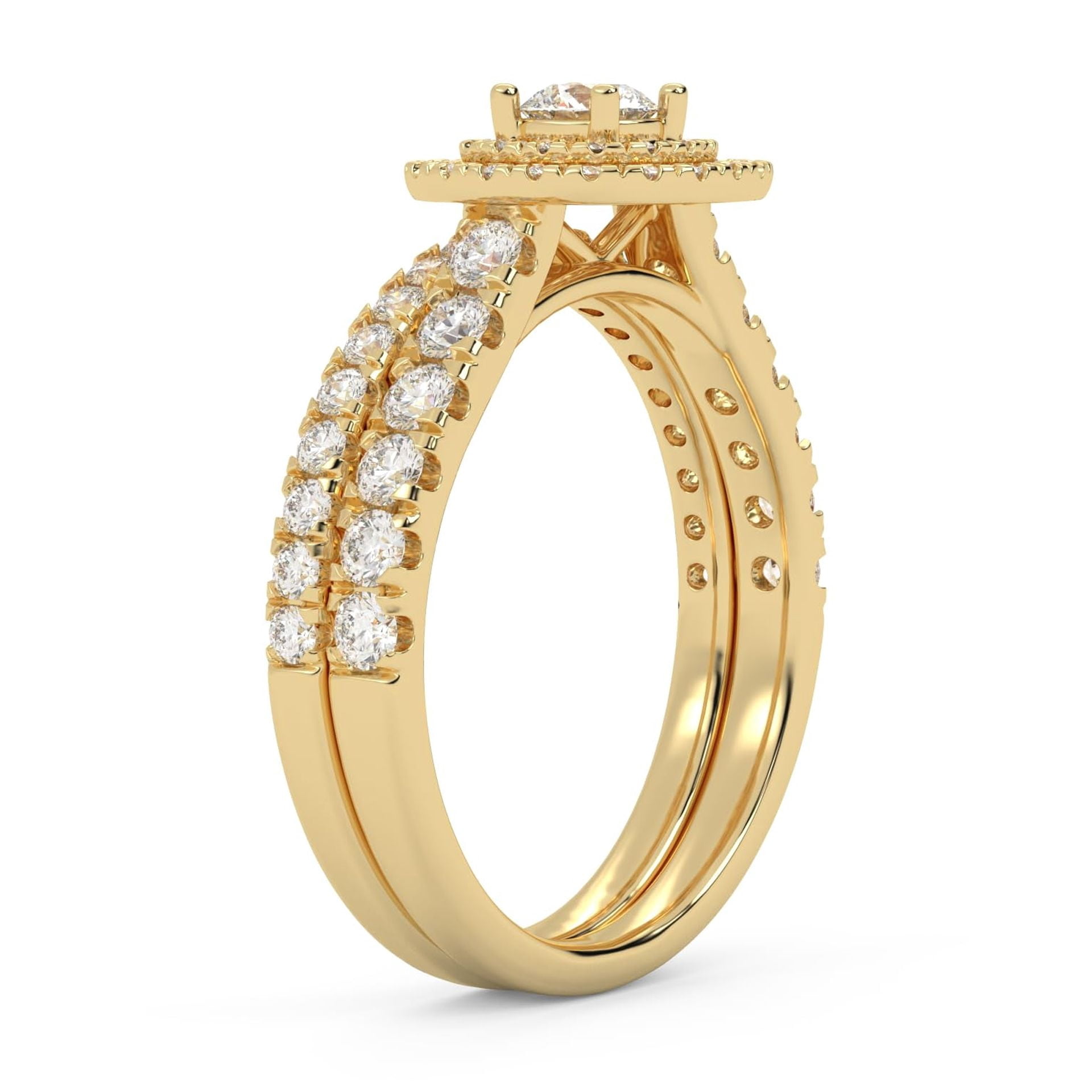 AFFY Double Halo Bridal Ring Set for Women Round Cut Lab Created Moissanite Engagement Wedding Rings In 14K Yellow Gold Over Sterling Silver Size 8.5