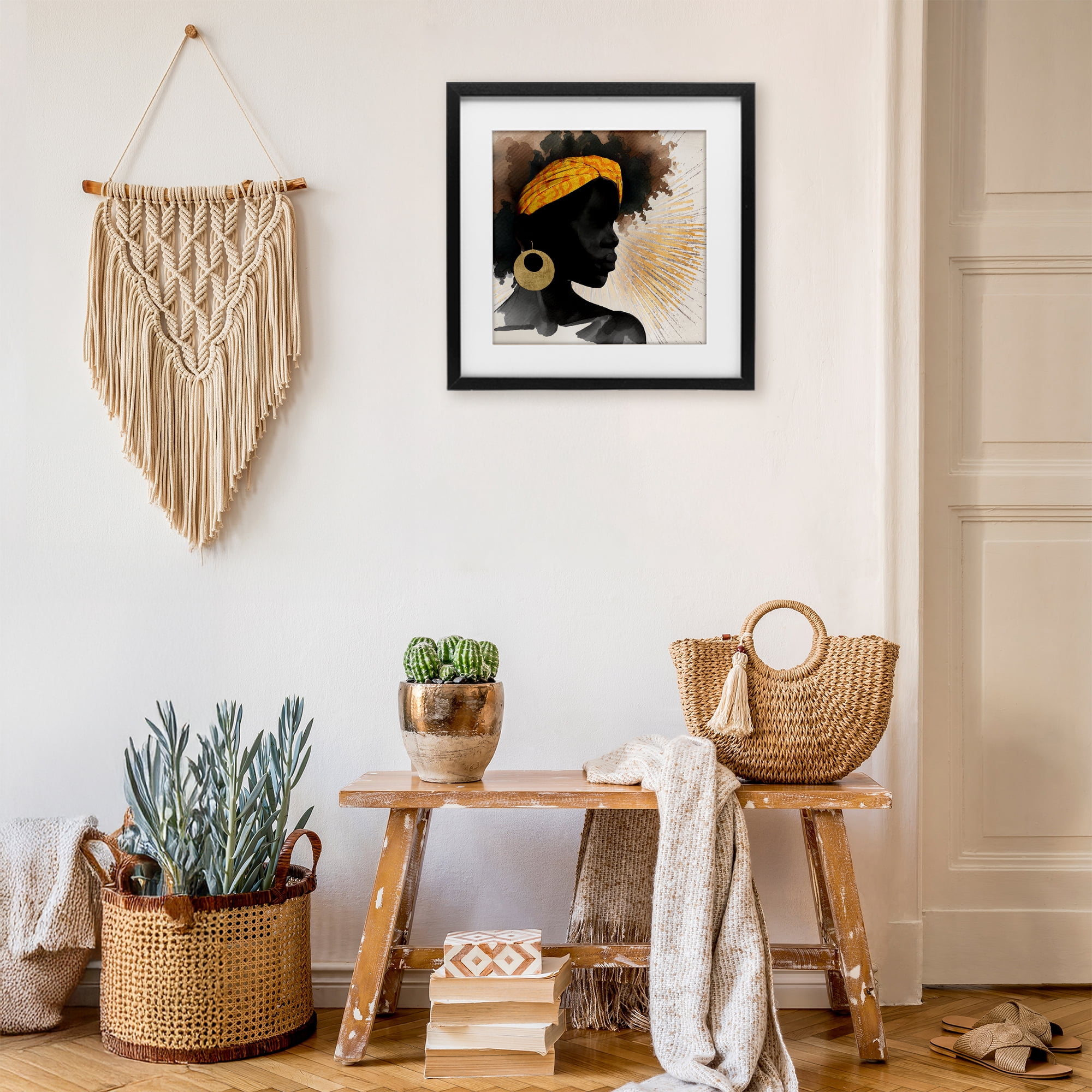 Stupell Industries Sunburst Silhouette with Headwrap Black Framed Print Under Glass, design by CAD Designs