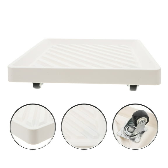 Raindrops White Plant Tray with Wheels, Movable Planter Stand Featuring Water Storage for Indoor and Outdoor Use