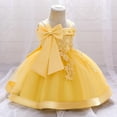 thumbnail image 2 of Moocorvic Summer Baby Dress Tulle Off Shoulder Sleeveless Bow Princess Gown for Christening, Toddler Party Formal Wear 9-12 Months,Yellow, 2 of 9