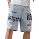 thumbnail image 3 of SAYOO Jeans de barril recto con bolsillos, letras azules claras e impresión de retratos SAYOO moda, 3 of 8
