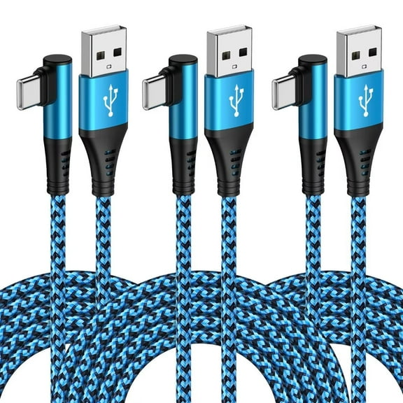 USB C Cable,USB a to USB C Cable 6ft 3Pack FiveBox Nylon Braided Right Angle Fast USB C Charging Cord Type C Charger Cord for Samsung,Black Blue