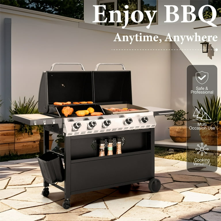 Summit Living 5-Burner Outdoor Propane Gas Grill and Griddle Combo