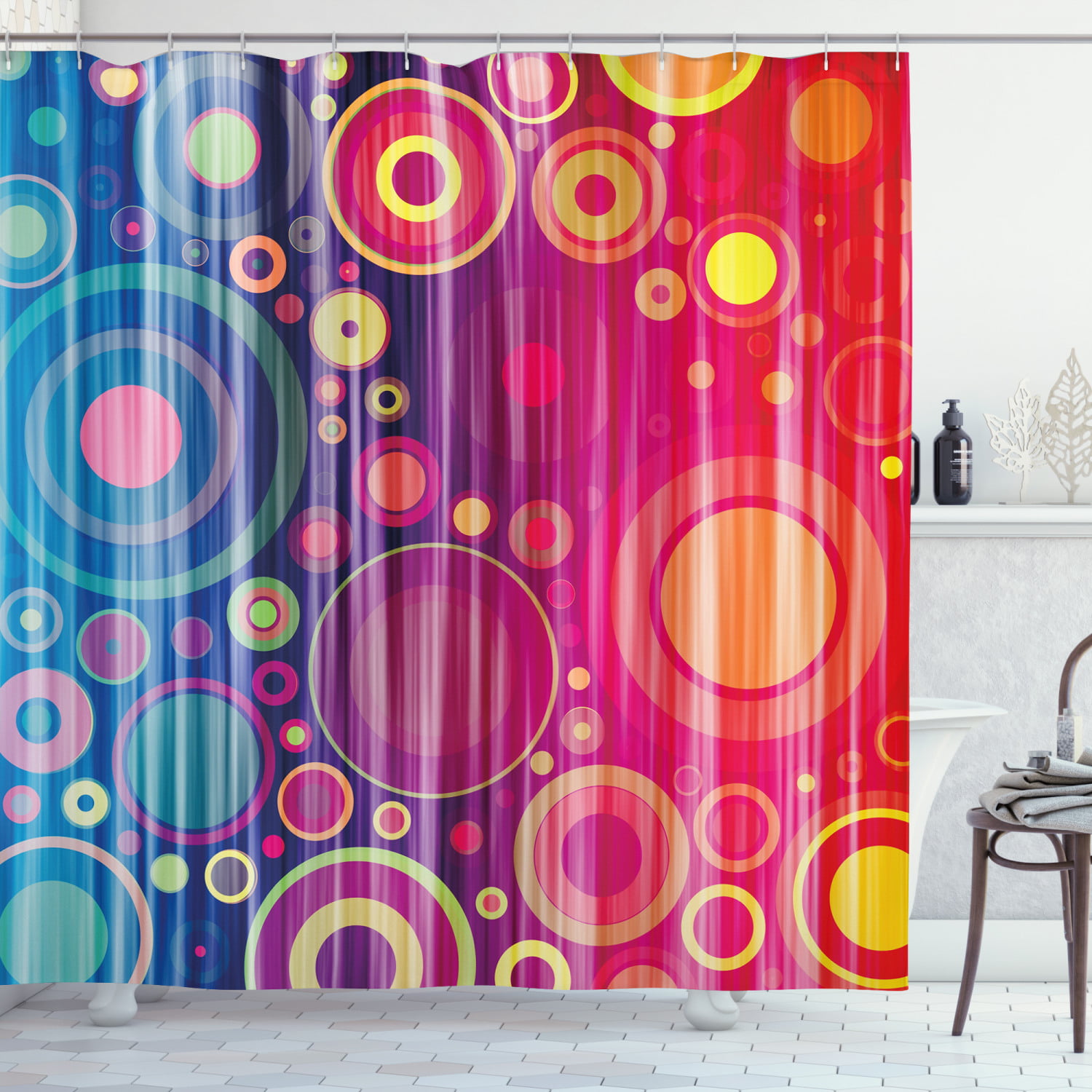 Blue Psychedelic Picture Bathroom Waterproof Fabric Shower Curtain 12 Hooks 