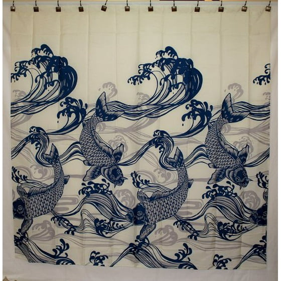 Hawaii Theme 100 Polyester Fabric Shower Curtain Blue Koi Fish