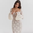 thumbnail image 3 of Elegante vestido ajustado de encaje Retro para mujer, vestido blanco de manga larga para primavera y verano, vestidos con lazo en la espalda de corte bajo, ropa de fiesta ajustada, 3 of 5