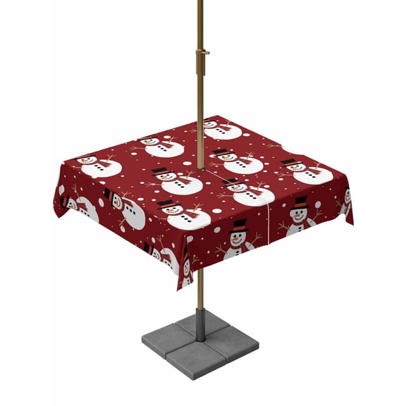 Outdoor Tablecloth with Umbrella Hole and Zipper, Red Christmas Snowman Square Table Cloth 54x54 Inch Waterproof Tablecloth, Winter Xmas Snowflake Cute Picnic Table Cover for Patio Camping