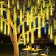 thumbnail image 5 of Juego de 1/2/4 luces de cadena de lluvia de meteoritos, 8 tubos, cascada, gotas de lluvia, carámbanos, guirnalda navideña para decoración de fiestas navideñas, 5 of 5