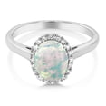 thumbnail image 3 of Gem Stone King 10K White Gold White Simulated Opal and Diamond Engagement Ring for Women (0.60 Cttw, Oval Cabochon 9X7MM, Size 7.5), 3 of 5