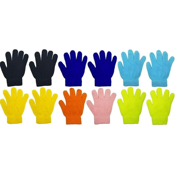 12 Pairs Winter Magic Gloves for Kids, Stretchy Warm Bulk Pack Boys Girls Children (12 Pairs Assorted Solids D)