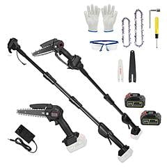 iMountek 2-in-1 Cordless Pole Saw & Mini Chainsaw Electric Mini Chainsaw Length Adjustable Cordless Chain Saw with 2Pcs 3000mAh Batteries 4in/6in Chains for Trimming