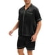 thumbnail image 4 of INSPIRAR CHIC Pijama de Satén para Hombre, Conjunto de Pijamas de Verano de 2 Piezas, Camiseta de Manga Corta y Pantalones Cortos, Color Negro, 4 of 6