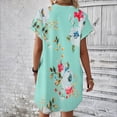 thumbnail image 4 of Lovskoo Summer Dresses for Women 2024 Casual Printed T Shirt Dress Loose Roll Up Short Sleeve Round Neck Tunic Dress with Pocket for Women Green L, 4 of 6