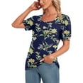 thumbnail image 4 of DreamFish Womens Summer Tops Casual Tunic Square Neck Puff Sleeve Tops Floral Printed Blouse, 4 of 6