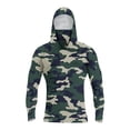 thumbnail image 2 of Men's UPF 50+ Sun Protection Camo Hooded Shirt with Integrated Face Cover Long Sleeve Lightweight Rash Guard Shirts Green S, 2 of 4