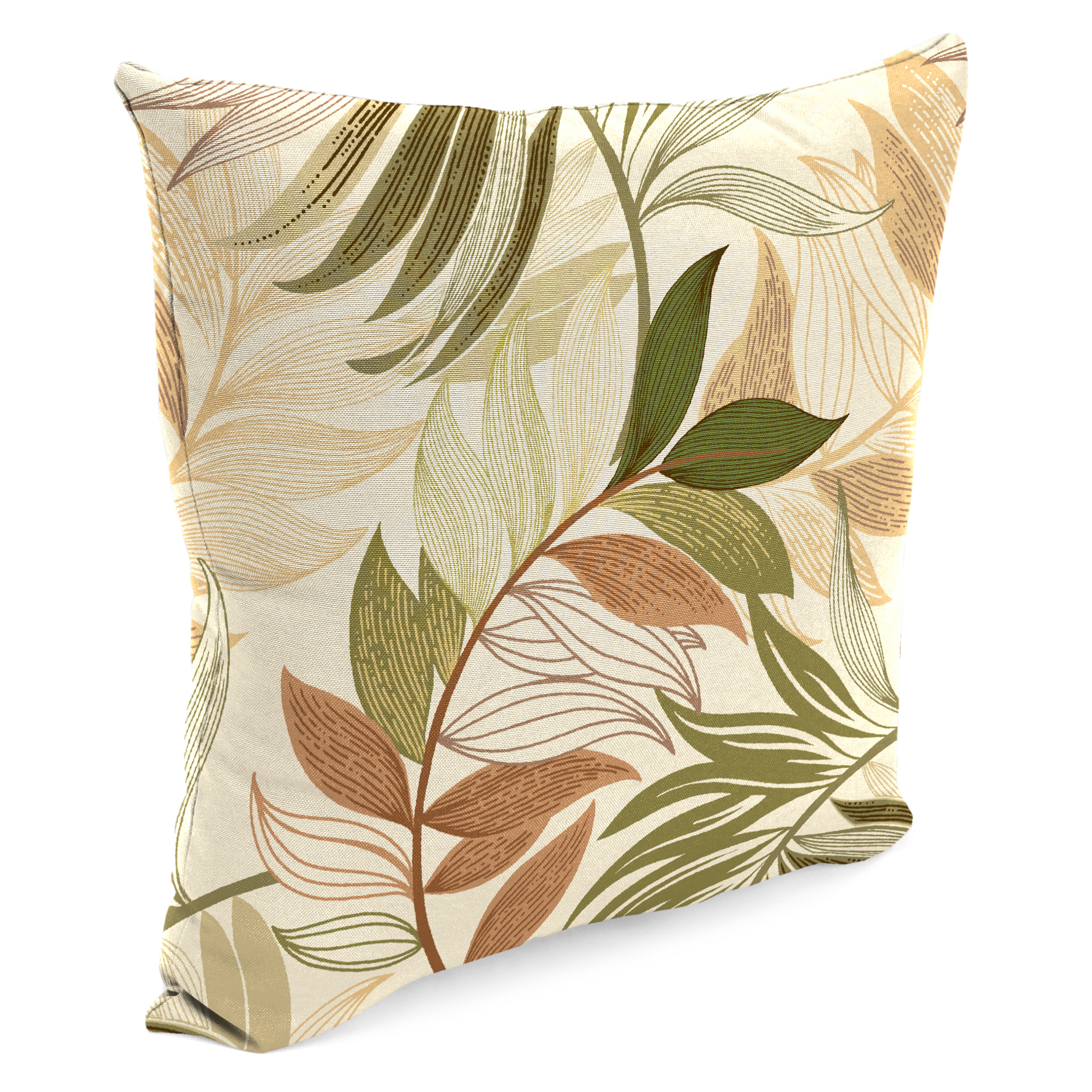 Jordan Manufacturing 16" x 16" Oasis Nutmeg Beige Leaves Square Outdoor Throw Pillow