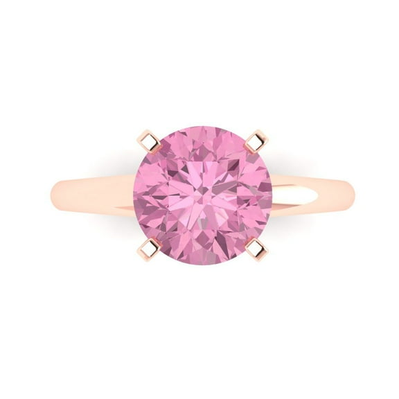 Solitaire Engagement Ring for Women - 2.5ct Simulated Pink Diamond in 14K Rose Gold Promise Ring