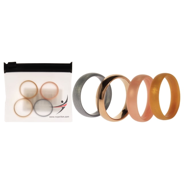 Juego de anillos gemelos de boda de silicona de 6 mm - Oro de ROQ para mujer - Anillo de 4 x 10 mm