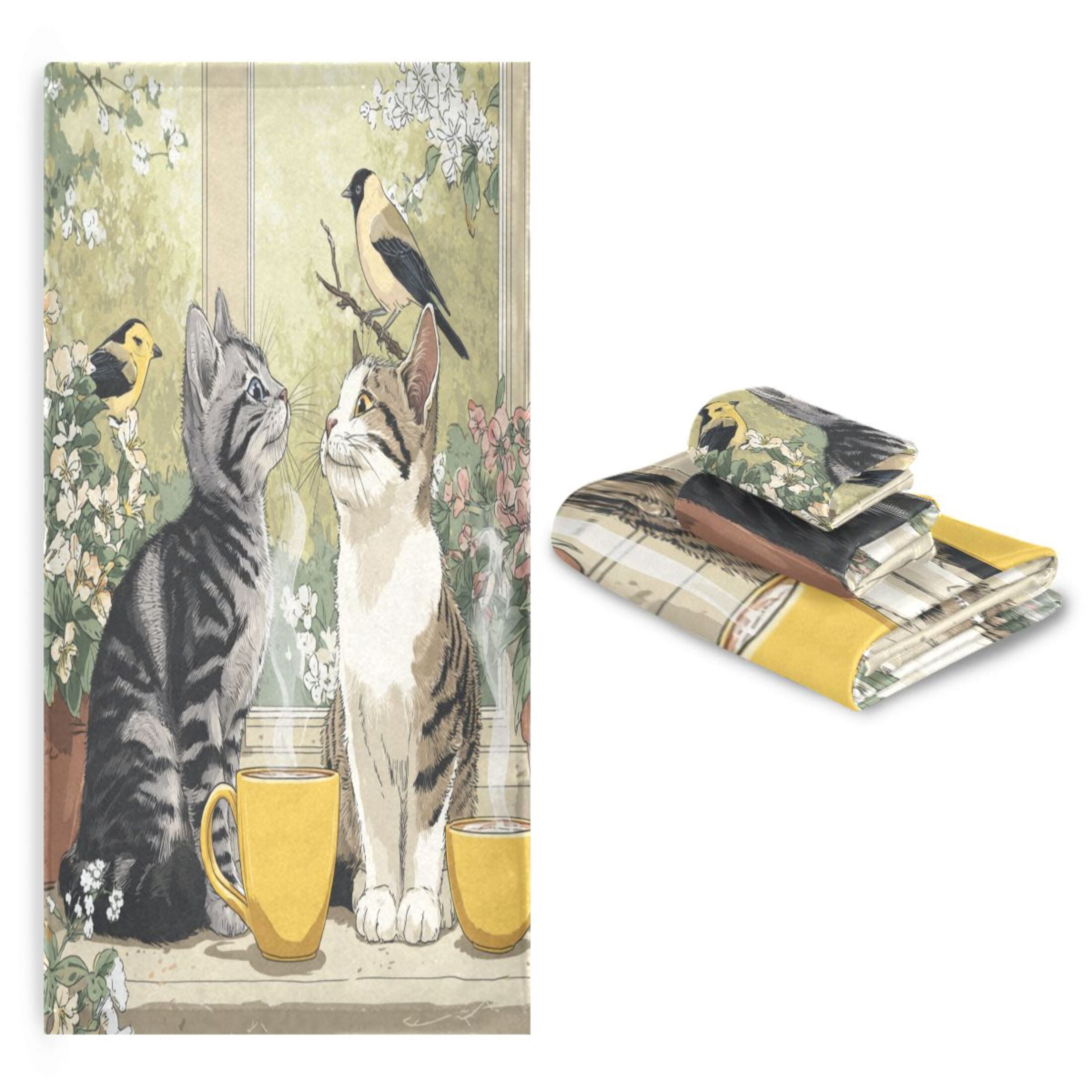 Three-Piece Towel Set Face Towel Towel Set Hand Towel Bath Towel Cotton Bath Towels Bath Towel Sets Hand Bath Towels Two Cute Cats Art