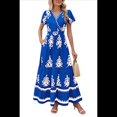 thumbnail image 3 of Vestido de Corta con Cuello en V, Estampado Floral, Bolsillos y Mangas Acampanadas, Azul XXL, 3 of 7